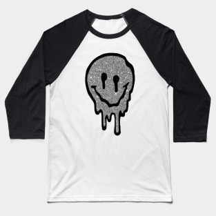 Silver Glitter Drippy Smiley Face Baseball T-Shirt